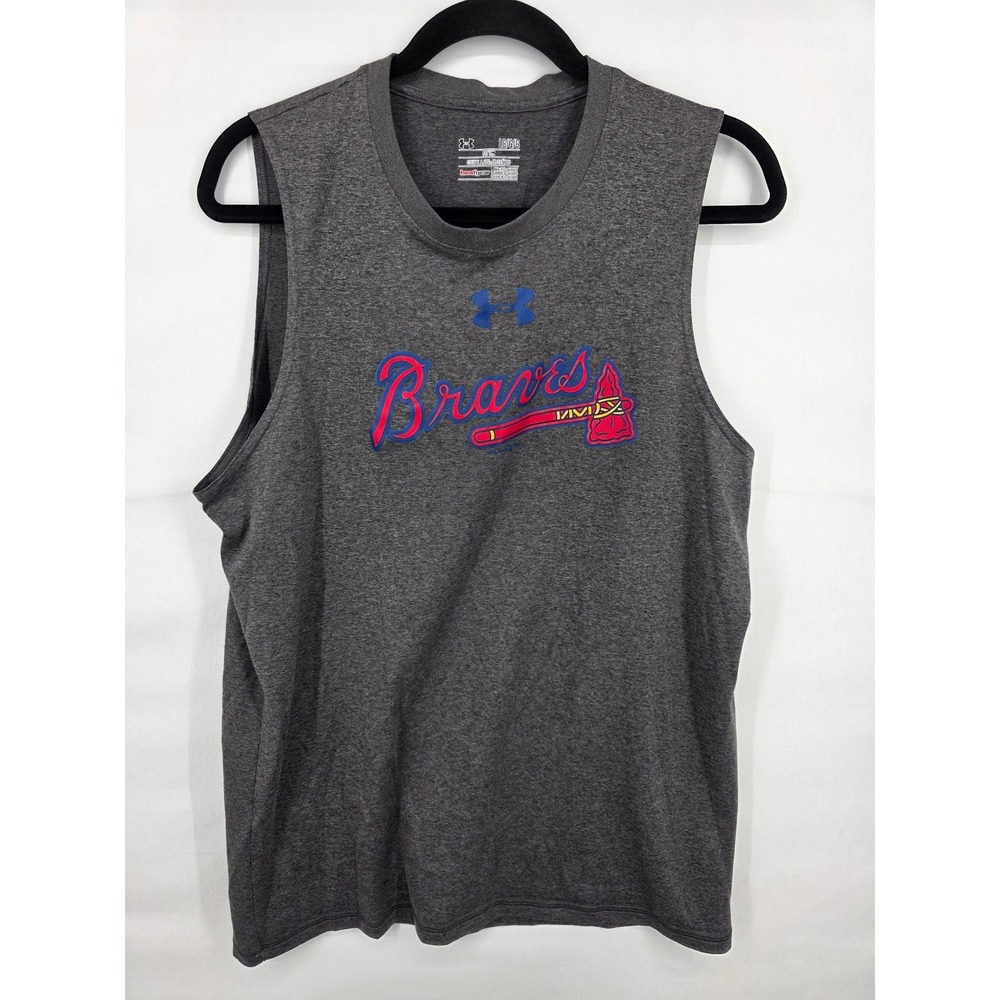 Under Armour Atlanta Braves HeatGear Muscle Tank Top Mens Large Gray MLB Shirt